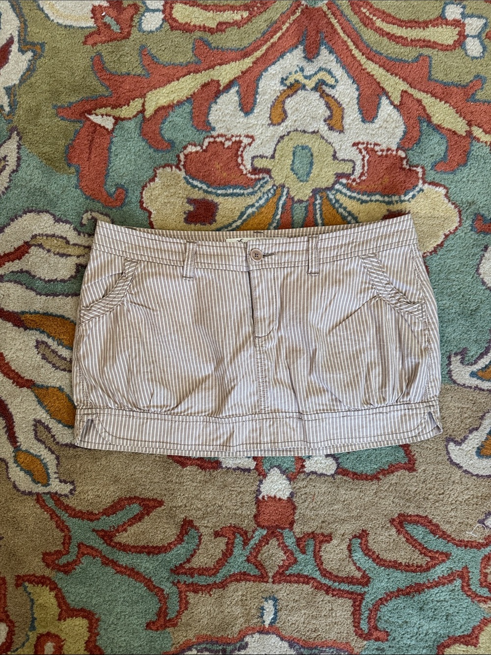 Y2K Hollister Striped Cotton Blend Mini Shorts Skirt Neutral Tan/White